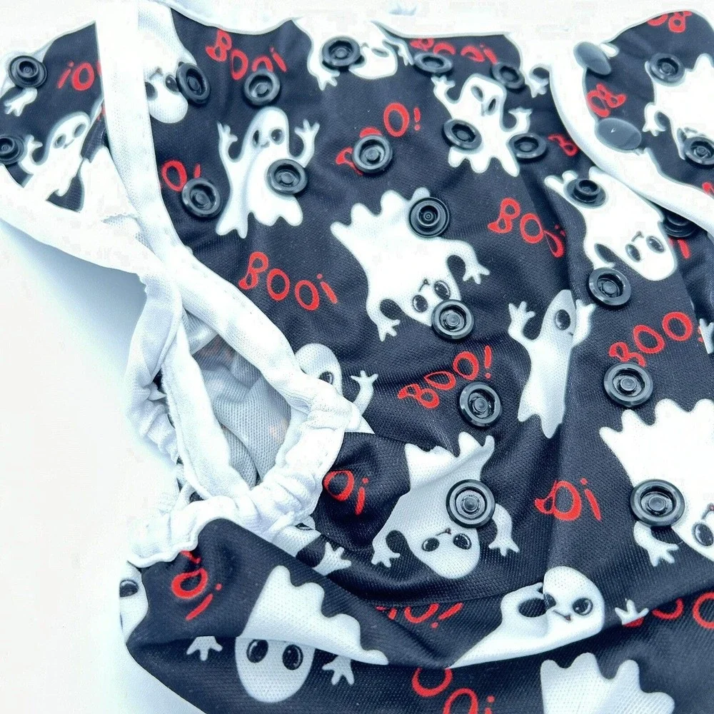 Baby Diaper Cover Adjustable Snap Ghost Print Halloween BooOne Size‎